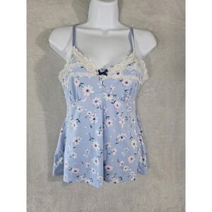 GUC Laura Ashley Camisole Womens Medium Light Blue Floral Babydoll Lace Y2K
